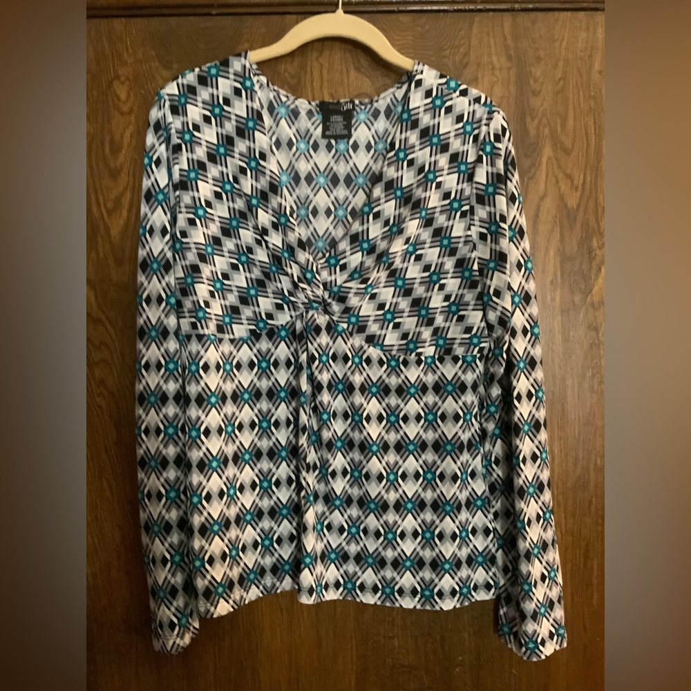 East 5th Black and Blue Diamond Print Blouse